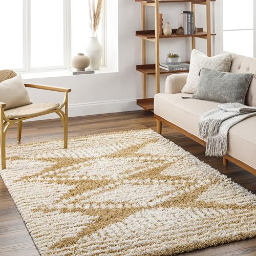Livabliss Nuria Tuzla Shaggy Rug, Living Room – 200x290 cm, Mustard & White