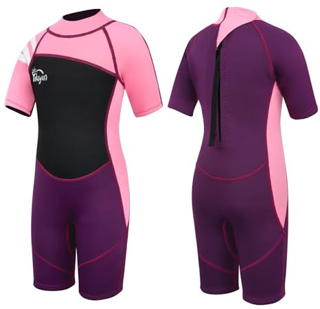 Yikayin Traje de Neopreno para niños, Corto, 2,5 mm, Neopreno, para niños y niñas, Traje de baño térmico UV, Cremallera Trasera para Clases de natación, Buceo, Surf, Snorkel