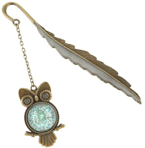 Jeffdad Leuchtende Metall Feder Lesezeichen, Vintage leuchtet im Einzigartiges Glow in the Dark Lesezeichen Geschenk mit 3D Eule Anhänger für Buchliebhaber Männer Frauen Liebhaber (Goldener Eule)