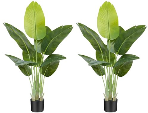 Keeplush Künstliche Paradiesvogel Pflanze groß 120cm künstliche Tropische Palme mit 9 Blättern perfekte künstliche Pflanzen im Topf für drinnen und draußen Haus Büro Garten Moderne Dekoration(2 Pack)