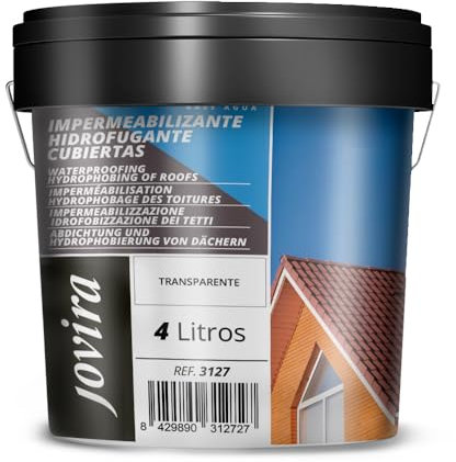 JOVIRA PINTURAS Impermeabilizante Hidrofugante para Cubiertas, Tejas, Mortero, Piedra Natural, etc. (4 Litros, Transparente) I-21