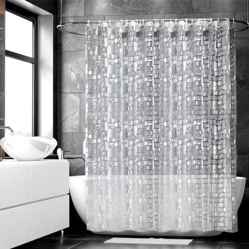 EXIN DEHCEN Tenda Doccia 180x200, Tenda Doccia Angolare Rigida Trasparente, EVA Tenda per Doccia con Anelli, 3D Trasparente Impermeabile Tende Doccia Antimuffa con 12 Ganci per Vasca da Bagno