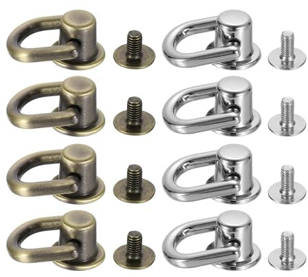 QUARKZMAN 8 Stück Kugelkopf Knopfnieten mit D Ring Ledernieten Stiftschrauben Schraubnieten für DIY Lederhandwerk Taschengurt, Bronzefarben, Silberfarben