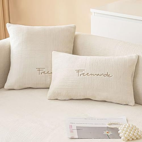 Couch Überzug,Sofa-Schutzhülle 1/2/3/4 Sitzer L Form Sofa Cover Sofa Überzug Ecksofa,2024 Neue Universelle Rutschfeste Solide Strukturierte Ultra Stretch Beige Kissenbezug für Wohnzimmer (30x50cm)
