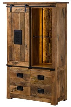 MASSIVMOEBEL24.DE | Railway Lux Schrank aus Massivholz mit Beleuchtung #115 | Mangoholz/Altholz - Natur lackiert | 90x45x150 cm | 4 Fächer, 2 Türen, 1 Schublade | Schrank klein