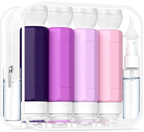 Redfly 17 bottiglie da viaggio per articoli da toeletta, contenitori da viaggio approvati TSA, contenitori da viaggio a prova di perdite, kit da viaggio in silicone per shampoo, balsamo, lozioni e