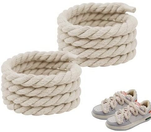 2 Piezas Cordones Redondos Cordones Anchos para Zapatillas Cordones Gruesos Cordones Gordos Cordones Tejido Redondos Big Rope Laces Torcidos para Calzado Deportivo y Zapatillas para Correr(Beige)