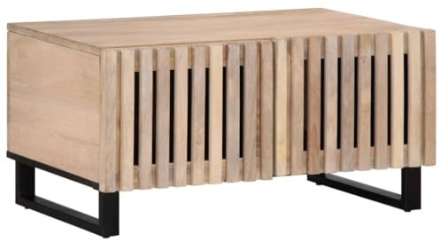 vidaXL Couchtisch, Beistelltisch mit Stauraum, Sofatisch Kaffeetisch für Wohnzimmer, Teetisch Wohnzimmertisch, Weiß Massivholz Mango