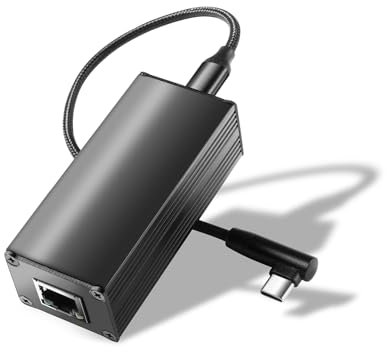 REVODATA Gigabit PoE zu USB-C Konverter Adapter, Typ-C Ausgang Strom & Ethernet 2 in 1, Max 45W 5V zu 20V Aufladen für Smart Phone/Tablet/Laptop, 1000 Mbps Rate, Plug & Play (GPD2CBT-20V)