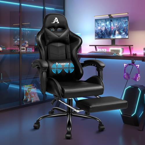 ALFORDSON Racing Game Chair, neigbar und höhenverstellbar, ergonomischer Gaming-Bürostuhl, gepolsterte Fußstütze, 180 kg Tragkraft, Schwarz
