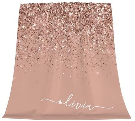 Blush Pink Rose Gold Glitter Fleece Throw Blanket for Couch Chair Bed Women Men - Lightweight Plush Fuzzy Cozy Soft Blankets and Throws for Sofa Travel Camping, 50x40 inches