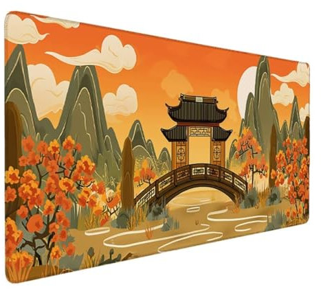 Gaming Mauspad, Mousepad XXL 800x300, wasserdichte Schreibtischunterlage mit Vernähte Kanten, rutschfeste Gummiunterseite, Glatte Oberflächen, Geeignet für Computer, PC Orange Farbe (Landschaft) V-Q