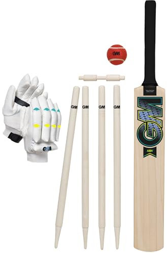Gunn & Moore GM Young Gunn Cricket Set | Aion | Wooden Cricket Bat, Soft Ball, Batting Gloves, Stumps & Bail and Carry Bag | Size 2 Suitable for Players 129-137cm / 4' 3 - 4' 6