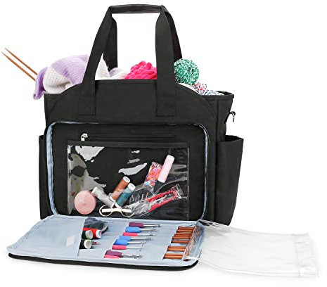 Horsande Handarbeitstasche für Stricken, Stricktasche Aufbewahrung, Aufbewahrungstasche für Wolle, Strickkorb für Häkel Zubehör, Garn Aufbewahrung Tasche für Stricken Zubehör, Schwarz