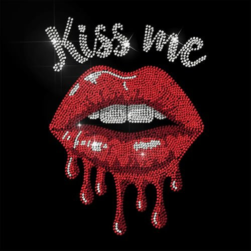MAYJOYDIY Lippenstift Design Hotfix Strass Aufbügeln Kiss Me Kristall Strass Aufkleber Glitzer Hotfix Transfer Patch Kleidung Reparatur Applikation für T-Shirt Hut Hosen Tasche