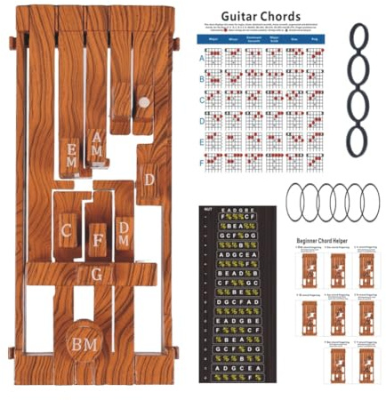 JNJOOD Guitar Chord Trainer Chord Learning System for Beginners Guitar Playing Singing Aid Chord Tool Scale Assistant Red Wood