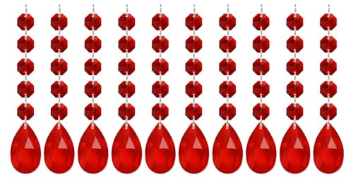 PATIKIL Pendentifs de Lustre en Cristal en Forme de Larme, 10 Pcs de 145 mm de Longueur 38 mm de Pièces de Prismes de Lustre Ornements de Perles Suspendues pour Décoration d'arts, Rouge
