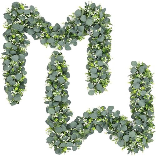 Künstliche Girlanden Eukalyptus, 1,8m, 2 Stück Eukalyptus Girlande, Künstliche Girlande Pflanze, Pflanze HängepflanzeKünstliche Girlanden Eukalyptus mit Weidenblättern, für Wanddekoration,Blume