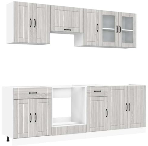 vidaXL 8-TLG. Küchenschrank-Set Kalmar Grau Sonoma Holzwerkstoff, Küchenzeile Einbauküche, Schrank-Set, Unterschrank, Küchenschrank, Hängeschrank