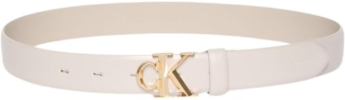 Calvin Klein Damen Gürtel Buckle 3,0 cm mit Monogramm-Schnalle, Elfenbein (Chateau/Antique Light Gold), 120 cm