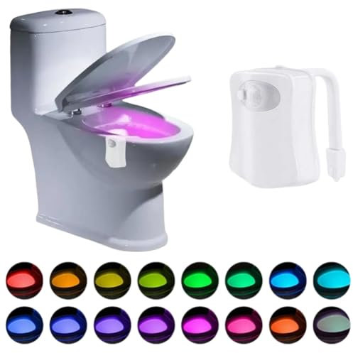 Toilet Light Motion Sensor, Lights Inside Toilet, 16 Colors Changing LED Inside Toilet Bowl Nightlight, Cool Stuff for Bathroom Accessories, Unique Gadgets, Perfect with Water Faucet Light