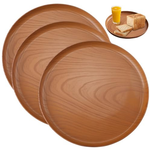 Rongxze 3 bandejas redondas grandes, para fiestas, bares, cafeterías, hogares, restaurantes, camareros, 31 cm, material PP (marrón), repetibles