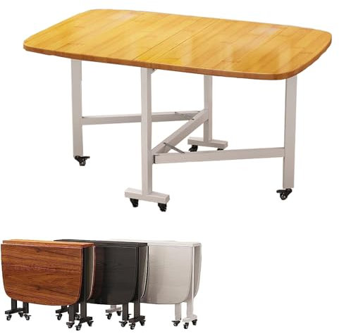 Mesa plegable Mesa de comedor plegable extensible de madera maciza con 6 ruedas y 4 sillas, mesa de cocina de color marrón natural y negro, extensión de hojas abatibles para espacios pequeños, muebl