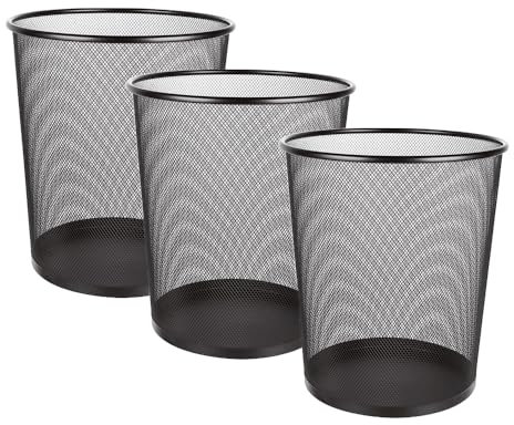 Home Vista Black Stainless Steel Mesh Office Bin 3Pk - Waste Paper Bin for Bedroom-Lounge-Under Desk, Durable & Lightweight Basket for Home & Office – Small Waste Paper Bins for Efficient Organization