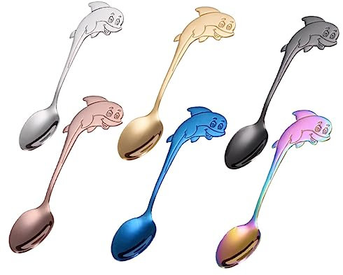 BESTOYARD 6Stücke Teiliges Kaffeelöffel mit Delfin-design Robuste Rostfreie Teelöffel für Kaffee Dessert und Lebensmittel für Zuhause Restaurant
