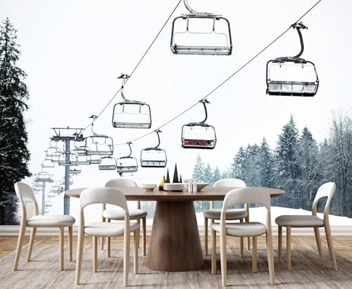 Papier Peint Panoramique Téléphérique 450x315 cm 3D Papier Peint Intissé Forêt Photo Trompe l'oeil Poster Geant Mural Salon Chambre Enfant Chambre Décoration Murale a.8767