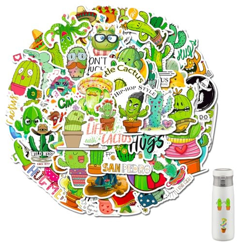 AONAYO 50pcs Niedliche Grüne Cartoon Kaktus Aufkleber, Wasserdicht Vinyl, Für Laptop, Kinder, Autos, Motorrad, Fahrrad, Skateboard, Gepäck, Koffer, Computer, Aufkleber, Graffiti Decal