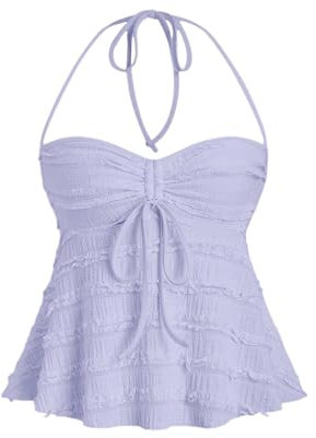 GORGLITTER Damen Crop Top Y2K Neckholder Tops Trägertop Bauchweg Oberteil Halter Top Trägershirt Sommer Träger-Top Mauve Lila M