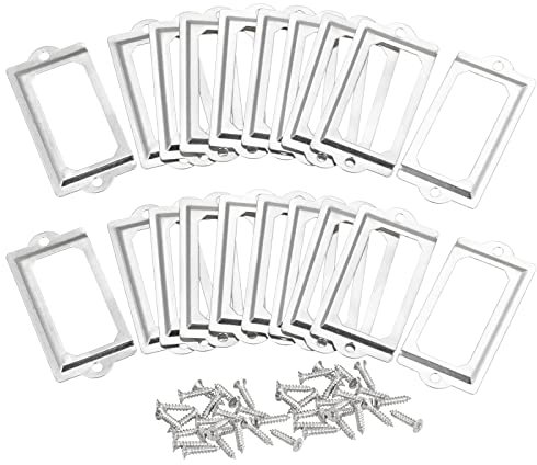 QUARKZMAN Porte-étiquettes en métal, 70 x 33 mm, 20 pièces, cadre pour étiquette de nom de fichier, pour bureau, bibliothèque, tiroirs, étagères, couleur argent
