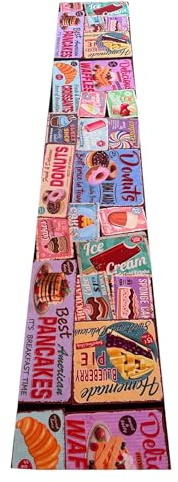 LaVelahome Tappeto Cucina Antiscivolo Lavabile in Lavatrice – Fantasia Vintage Americana con Donuts e Pancakes Gelati – Stile Retrò Colori Vivaci -Microfibra e Gomma (cm_50_x_290)