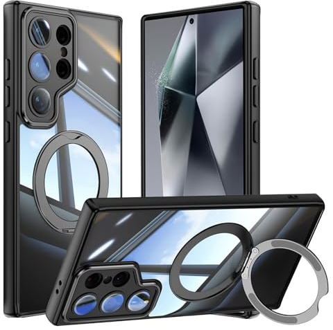 Vanki für Samsung Galaxy S24 Ultra 5G Hülle Kompatibel mit Mag-Safe mit Ständer S24 Ultra Handyhülle Magnetisch mit 360°Ring Ständer Transparente für Samsung S24 Ultra Schutzhülle (Schwarz)
