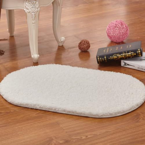 Xiyocadt Moderner Kuscheliger Wohnzimmer Teppich-Reinfarbige Ovalform-Waschbar Flauschig Fellteppich für Wohnzimmer Schlafzimmer Kinderzimmer (cremeweiß,80 * 100cm)