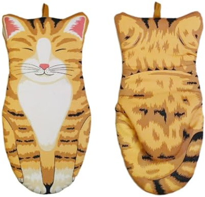 SHINEOFI Küchenhandschuhe Ofenhandschuhe aus Baumwolle Hitzebeständige mit Katzenmotiv Anti Verbrennung für Backen und Professionelle Bäckerei