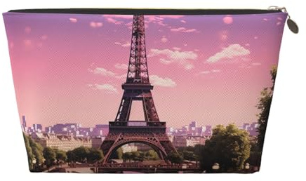 Trousse de Toilette en Cuir PU Grande capacité avec Fermeture éclair, Rose Paris, Pochette de Rangement pour Maquillage, Trousse de Toilette de Voyage Portable pour Femmes