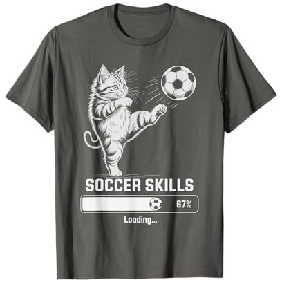 Carino Calcio Gatto Competenze Caricamento Vincere Gioco Obiettivo Bambini Mamma Maglietta