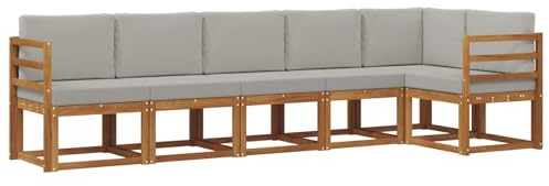 vidaXL Outdoor-Sofagarnitur mit Kissen 6 pcs Natürlich und Hellgrau, Modernes Garten-Sofa, Langlebiges Outdoor-Sofa-Set, Lounge-Möbel für die Terrasse, Bequeme Sitzgelegenheiten