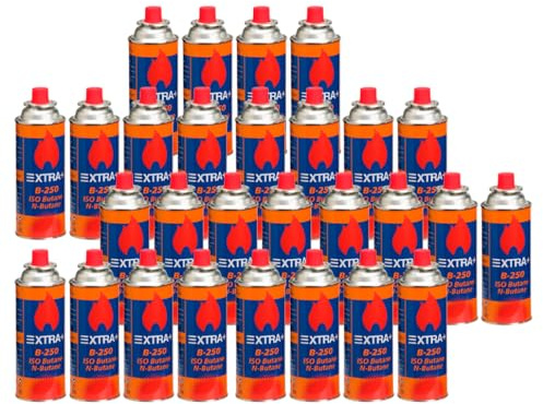 XTRA+ 28 Bombonas de Gas para Camping ISO/N Butano – Cartuchos de Gas para Cocina Portátil y Hornillos, Uso Outdoor y Emergencias
