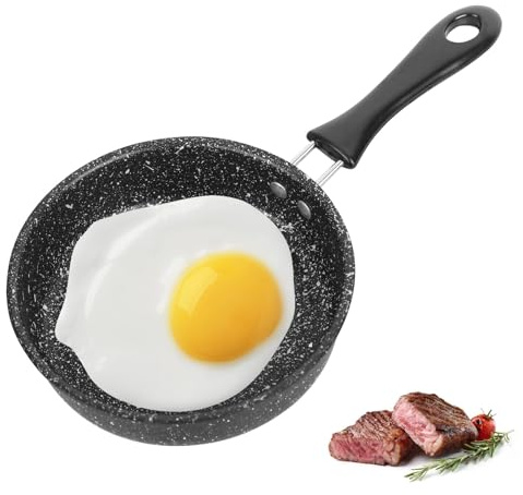 Jnomove Mini Cast Iron Non Stick Frying Pan, 14 cm Diameter, Induction & Gas Stove Compatible, Black, 1 Litre
