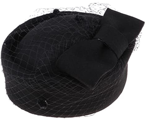 Elegabrillia Pillbox Hut Fascinator Damen Aus Weichem Wollmaterial mit Schleifen Und Netz Retro Kopfstück Accessoire für Hochzeitsfeier Kirche Derby Fest Cocktailp