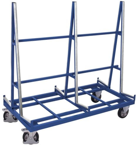 Plattenwagen zweiseitig RAL5010 Enzianblau Rohrbügel Plattenkarre Plattenregal