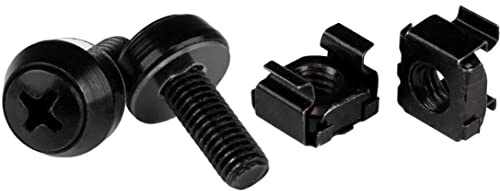 StarTech 100-Pack M6 12mm Screws & Cage Nuts Kit with Tool, Black Steel