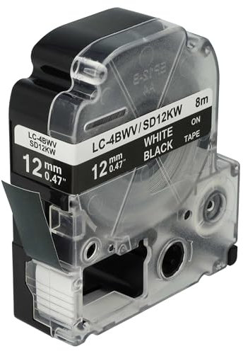 vhbw Schriftband-Kassette kompatibel mit Epson LabelWorks LW-1000P, LW-600P, LW-500, LW-400, LW-300 Etiketten-Drucker 8m x 12mm Weiß auf Schwarz