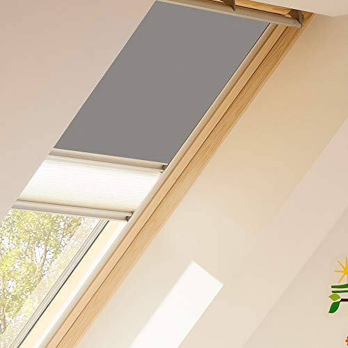 Vorteilsset Verdunkelungsrollo & Faltstore DFD SK08 0705S / Bedienart : Manuell / Farbe : Uni Grau/Weiß / Fenstergröße : SK08 / Fenstertypen : GGU, GPU, GHU, GTU, GGL, GPL, GHL, GTL, GXL