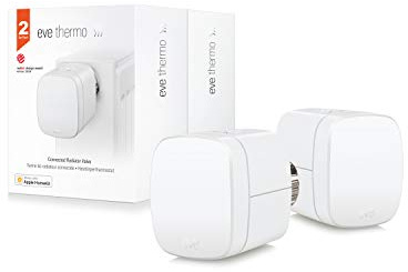 Eve Thermo (x2 Set) - Válvula termostática para radiador, controles táctiles integrados, pantalla LED, non occorrono bridge o gateway, blanco (Apple HomeKit)