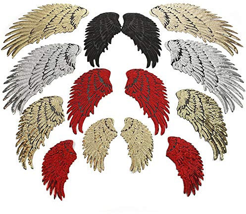 OuLi Store® Patches aufbügeln Gesticktes Patch nähen, Sortierte Größe Dekoration Patches annähen für Kleidung, Jacken, Rucksäcke (6 Flügelpaare)