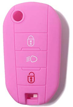 Guscio in Silicone per Telecomando 3 Tasti Citroen Cactus C3 C4 C5 C6 C8 C4L DS3 DS4 DS5 Picasso Xsara e Peugeot 208 301 308 408 508 2008 3008 5008 RCZ (vedere compatibilità nelle foto) (ROSA)